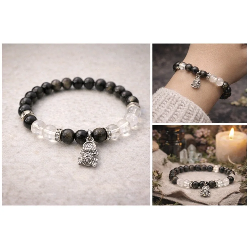 Gold Sheen Obsidian Quartz Bracelet Boho‎ Witchy Apothecary Crystal